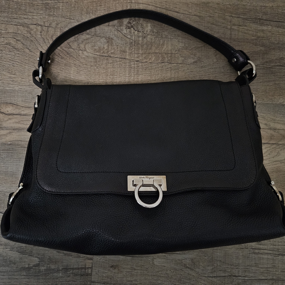 Salvatore Ferragamo Black Leather Shoulder Bag